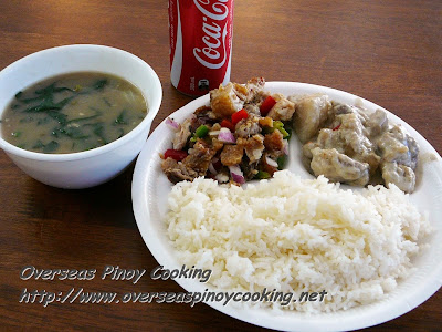 Crispy Sisig, Ginataang Baboy with Rice and Ginisang Mungo