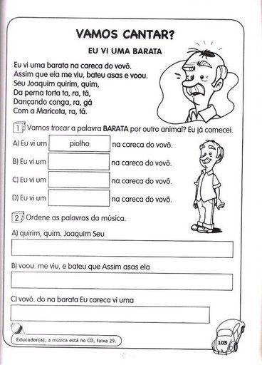 Atividades de Português 1º ano ensino fundamental - Vamos cantar