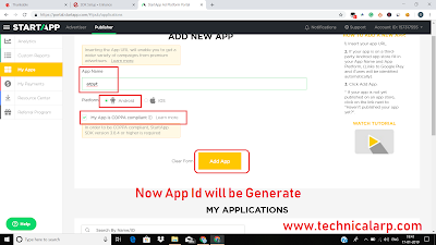 Create App name and Select your  Platform and Click on Add App - Technical Arp