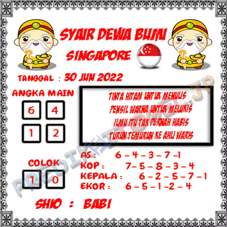 Prediksi Dewa Bumi Togel Singapura Kamis 30 Juni 2022