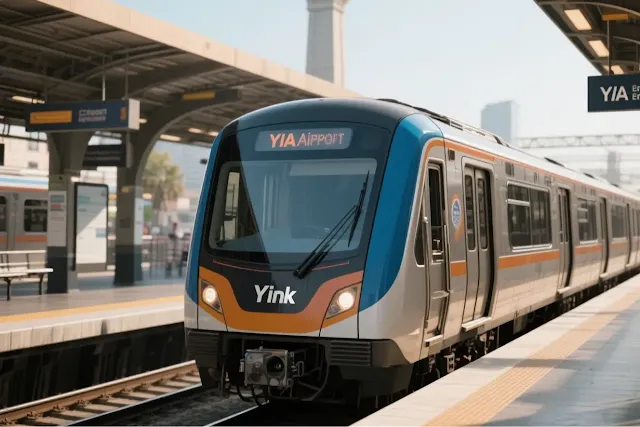 Kereta bandara YIA berhenti di stasiun dalam perjalanan menuju Yogyakarta International Airport