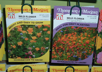 [Photo: Thompson and Morgan wildflower seed packets, California Mix and North American Mix.]