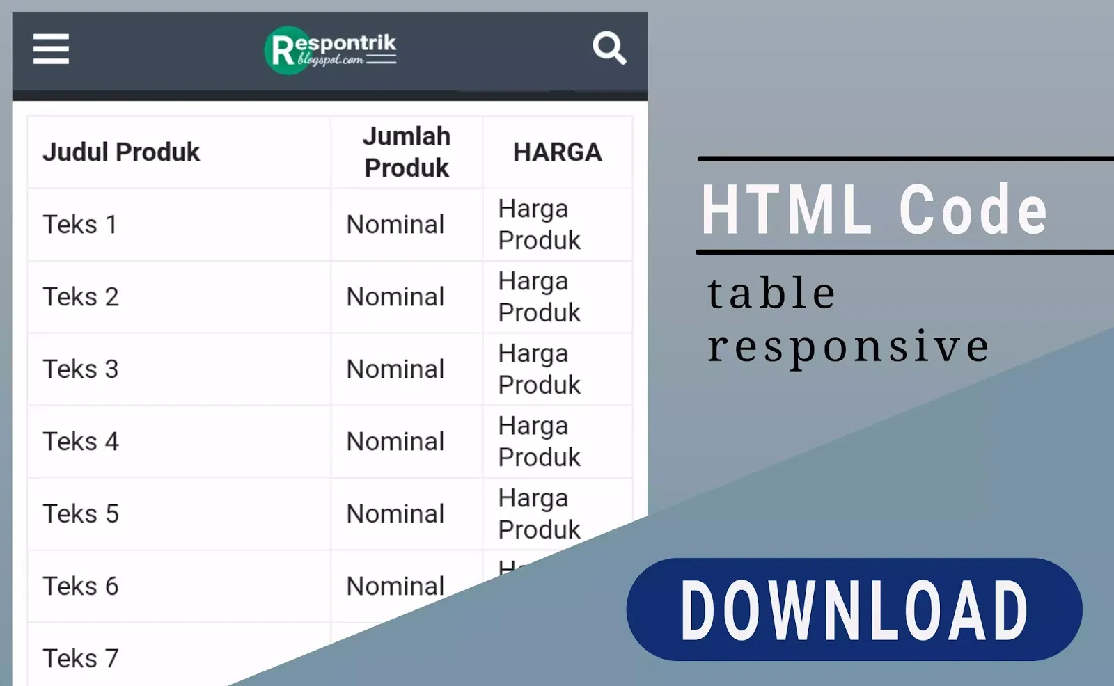 $Cara Membuat Tabel harga responsive dengan HTML untuk website , blog, atau di Postingan Blog tanpa CSS cara membuat tabel html