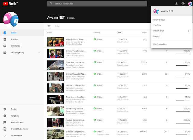 Tampilan baru creator youtube