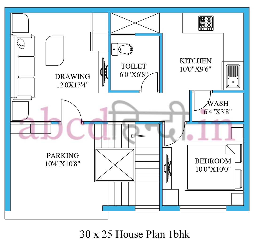 30x25 house plans 1bhk