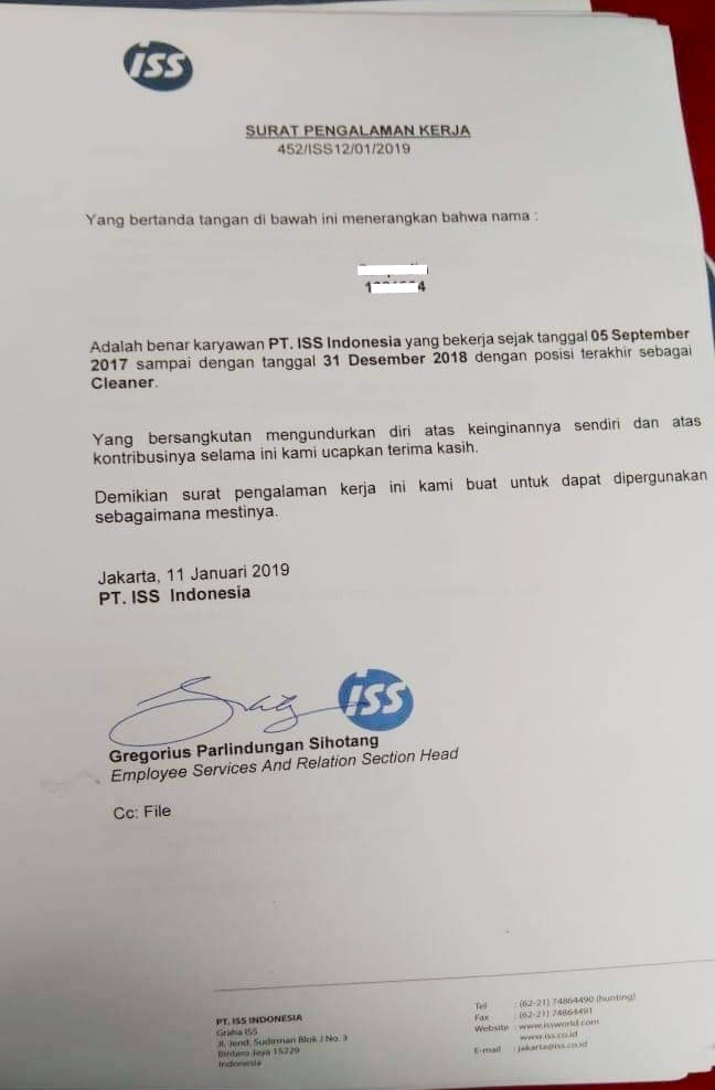 Contoh Paklaring Pt Iss Indonesia Surat Pengalaman Kerjanya Begini 2021