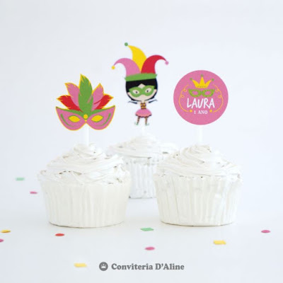 carnaval topper cupcake doce personalizado decoracao