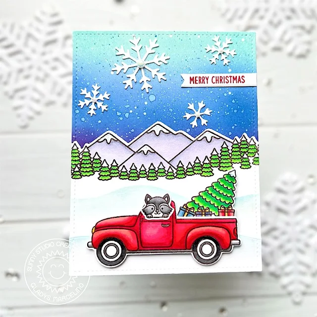 Sunny Studio Stamps: Truckloads Of Love Winter Holiday Card by Gladys Marcelino (featuring Country Scenes)