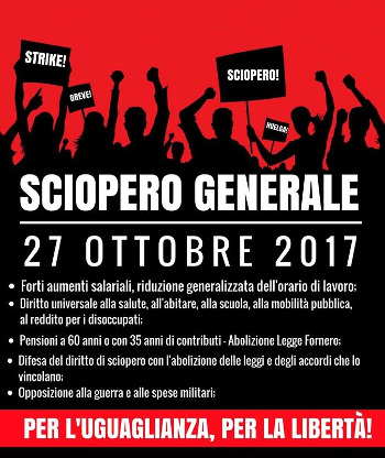 sciopero generale 27 ottobre 2017