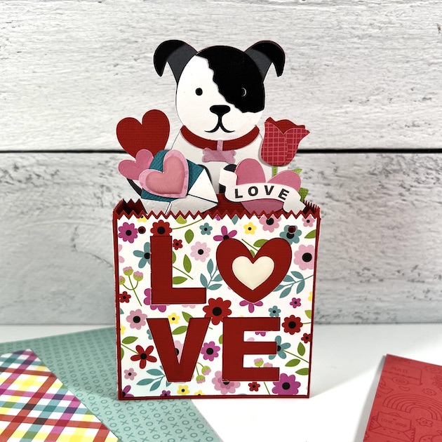 Valentine's Day 3D Puppy Dog Card with Hearts & Flowers