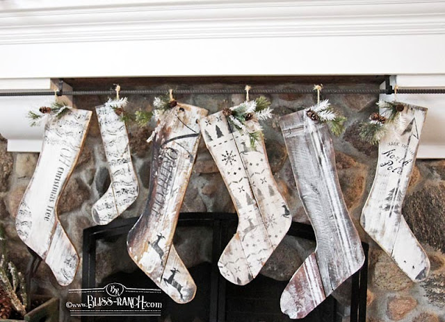 Stenciled Wood Christmas Stockings Bliss-Ranch.com