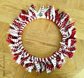 strips tied to a embroidery hoop to make a Valentine wreath