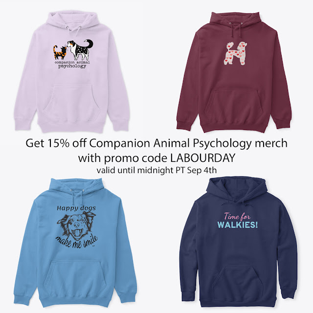 A selection of hoodies from Companion Animal Psychology including the logo tee in lilac