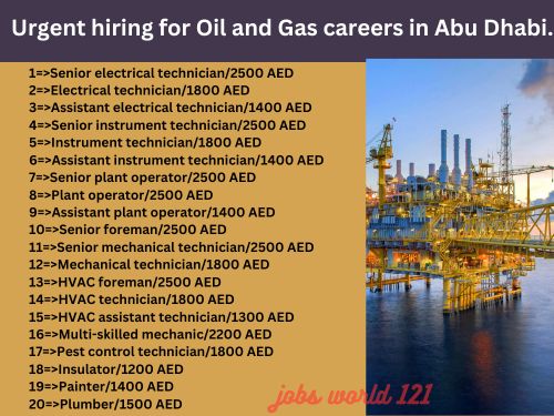 Urgent hiring for Oil and Gas careers in Abu Dhabi.