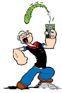 Popeye zajada swój szpinak, by mieć dużo siły.