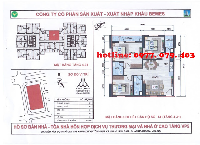  MẶT BẰNG CÁC CĂN HỘ VP5 LINH ĐÀM