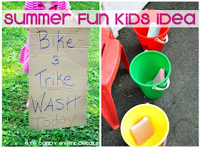 bike & trike wash, buckets of soap, bike wash, summertime fun