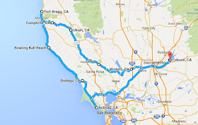 Folsom-Winters-Ukiah-Comptche-Fort Bragg-Bodega-Bolinas-Folsom map