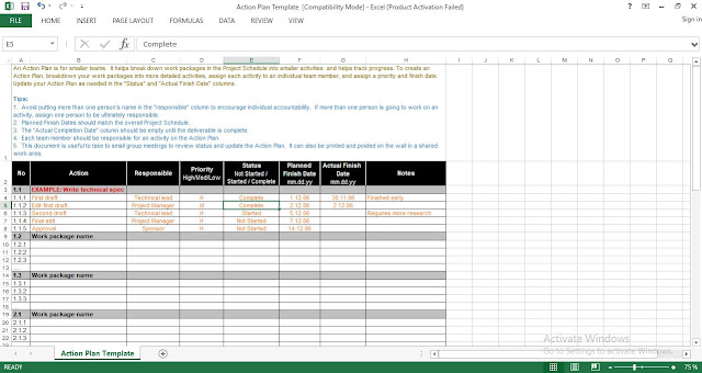 Download Action Plan Template for Excel