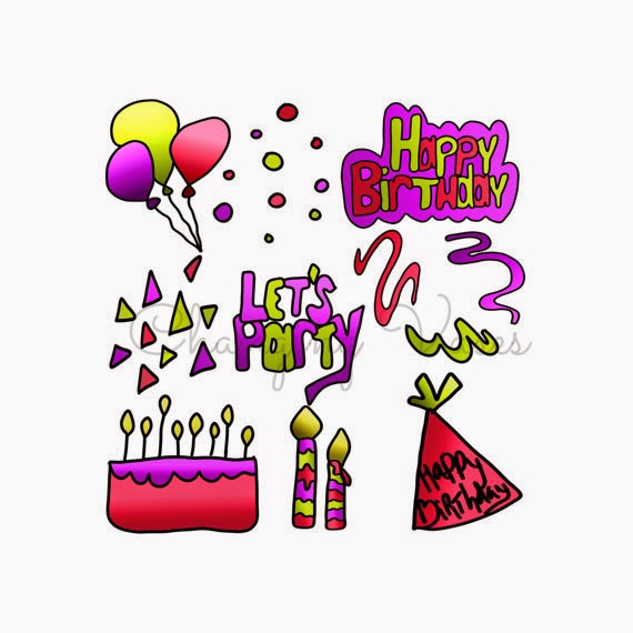 Free Birthday Clipart - Pink, Purple, Yellow, Red Clip Art Graphics - Commercial Use Digital Download