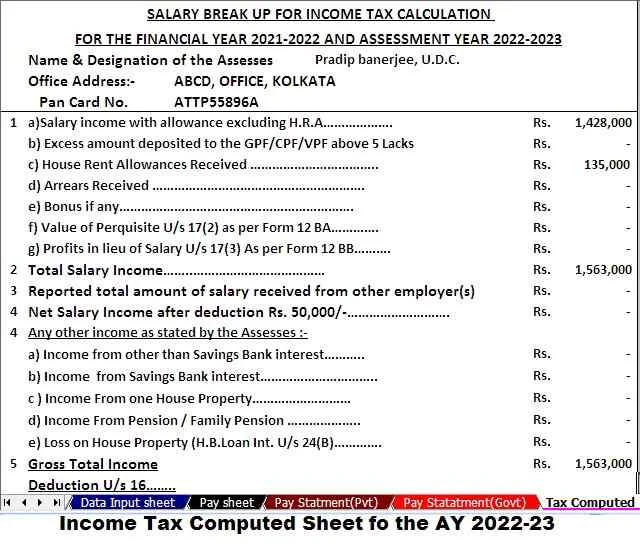 Tax computed Sheet