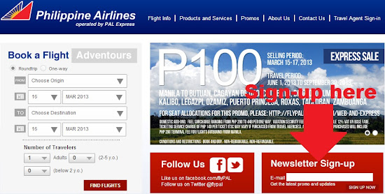 Sign-up for FlyPAL Express promo fares newsletter