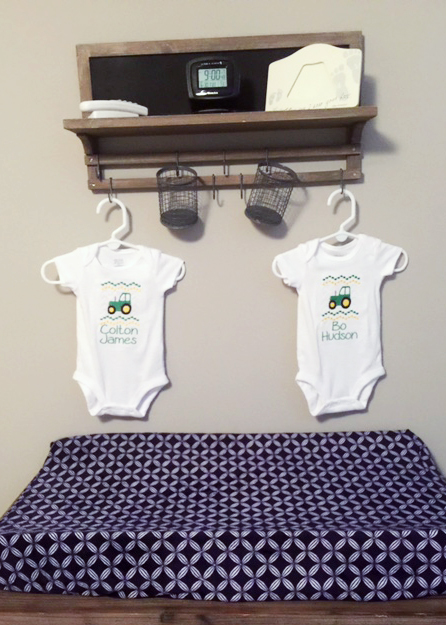 Twin Boy Nursery - white, gray, navy - with rustic elements. Antlers & Arrows