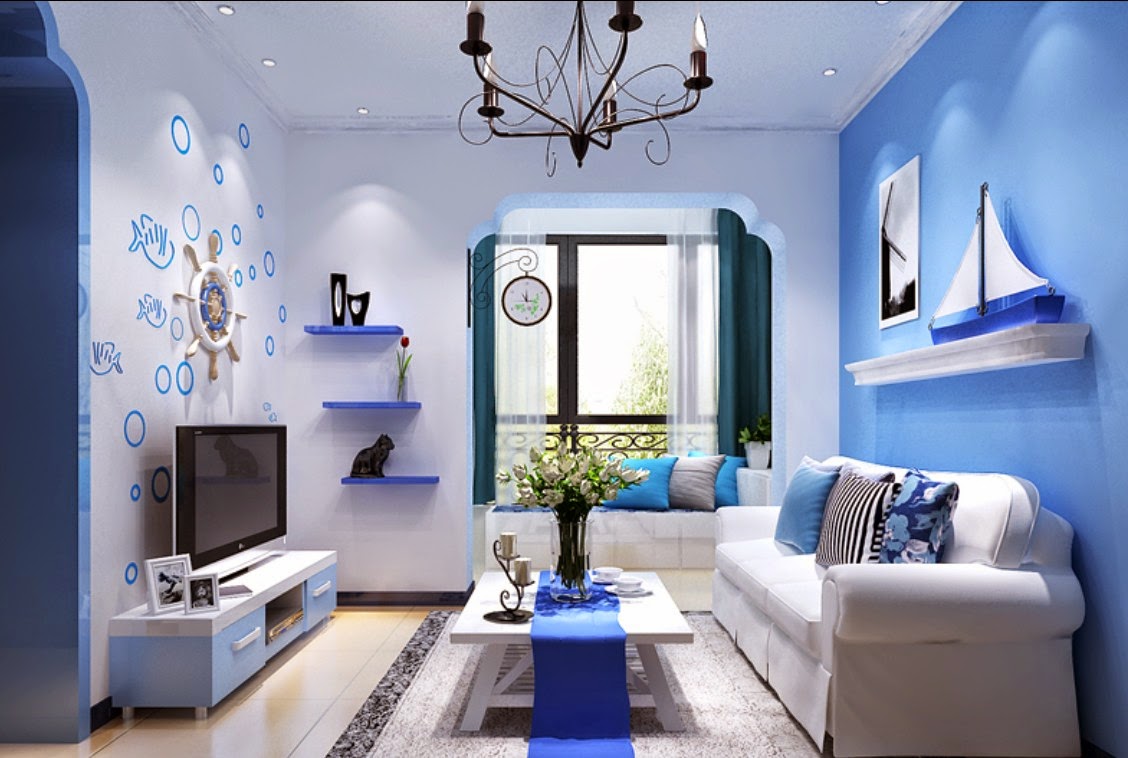 50 Dekorasi Interior Ruang  Tamu  Dengan Warna  Cat Biru  