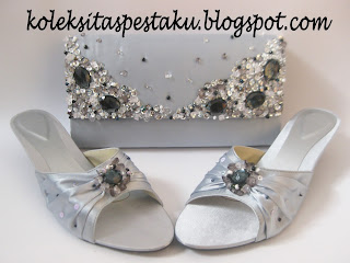 Tas Pesta Sepatu Pesta Silver Abu Abu Cantik Mewah Buat Acara Resepsi Pernikahan