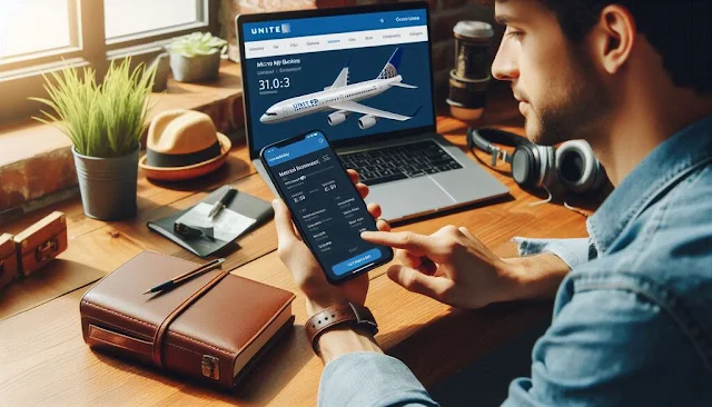 Traveler accessing the United Airlines Manage My Booking tool on a smartphone, planning a flight itinerary