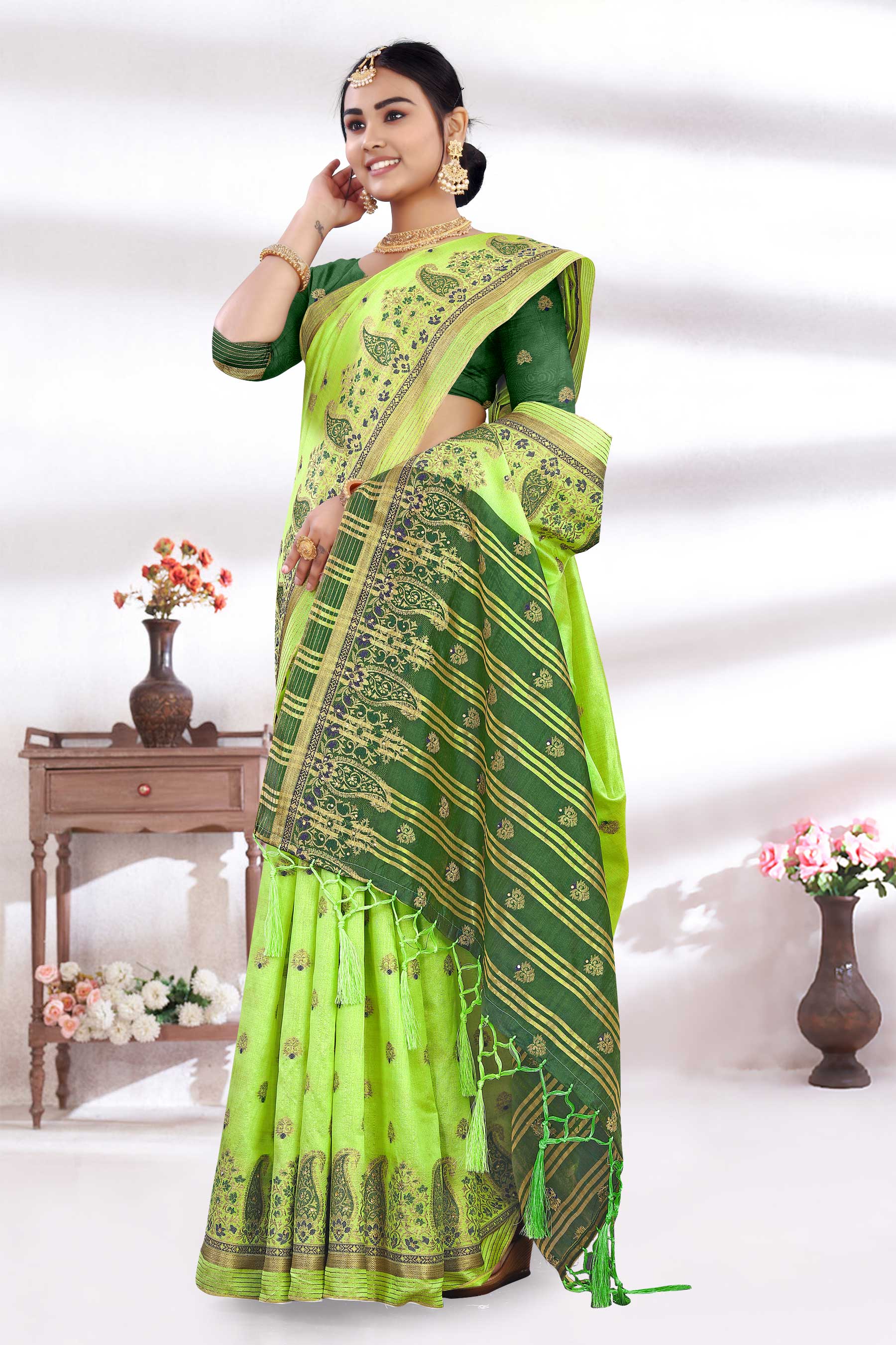 Light Green Dyed Saree For Summer