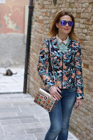 mirror sunglasses, floral jacket, silver bag, Fashion and Cookies