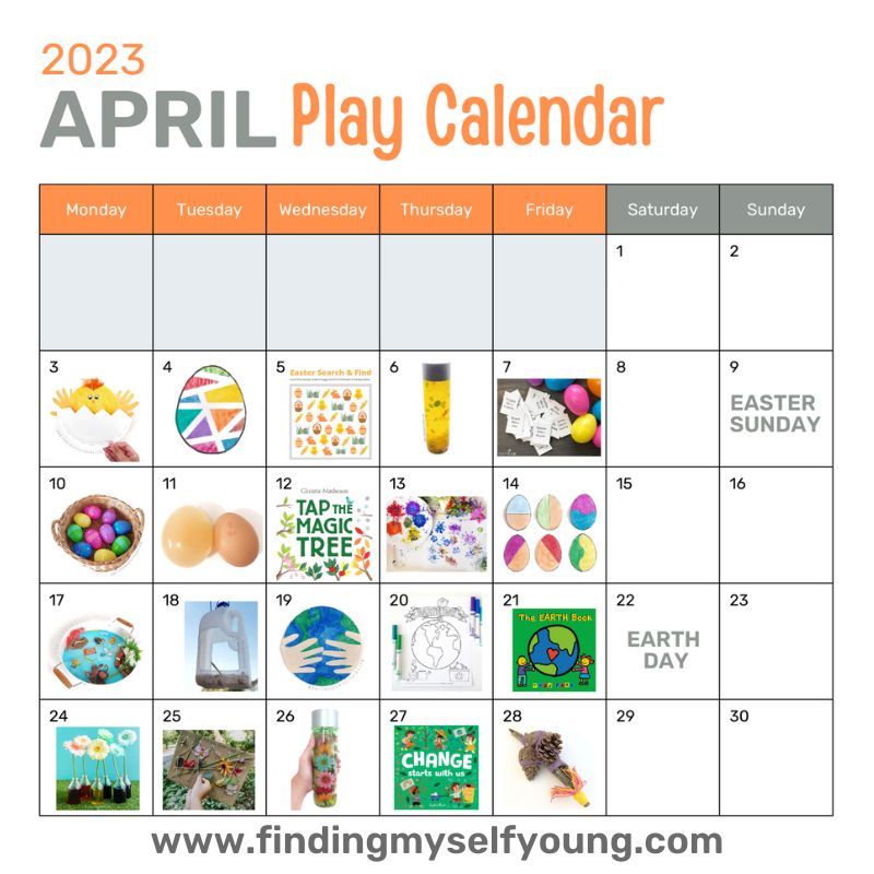 April 2023 play calendar by Finding Myself Young