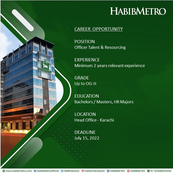 HABIB METRO BANK Jobs For Officer Talent & Resourcing - Karachi