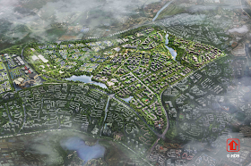 Artist impression of an aerial view of the Tengah HDB town.