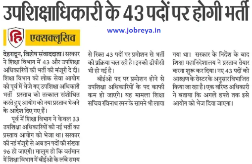 Recruitment will be done on 43 posts of Sub-Educational Officer (SEO) in Uttarakhand latest news 2022