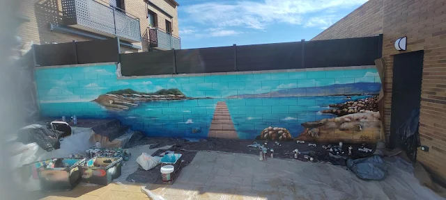 Graffiti mural Formentera playa patio exterior