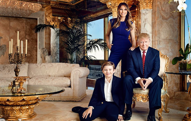 Donald Trump and actual family in his golden palace, the Manhattan-Penthouse in Trump Tower, the chic of the cheap