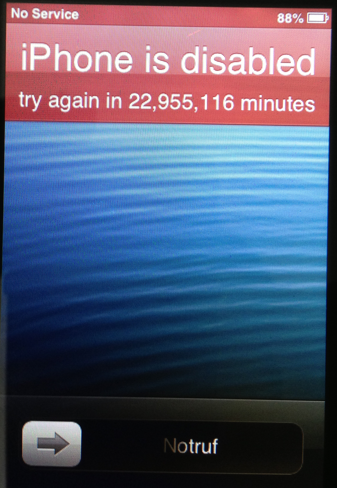 iPhone is disabled try again in 22,955,128 minutes!