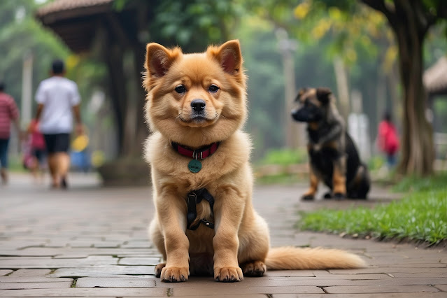 Anjing Bermain di Taman