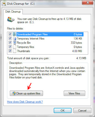 membersihkan temporary file melalui disk cleanup