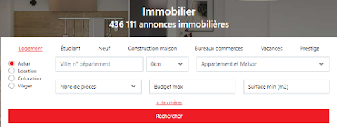 Les critères de recherche dans la rubrique Immobilier