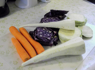 worn vegetables ready for soup