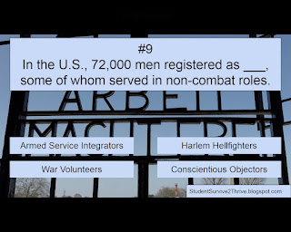 In the U.S., 72,000 men registered as ___, some of whom served in non-combat roles. Answer choices include: Armed Service Integrators, Harlem Hellfighters, War Volunteers, Conscientiour Objectors