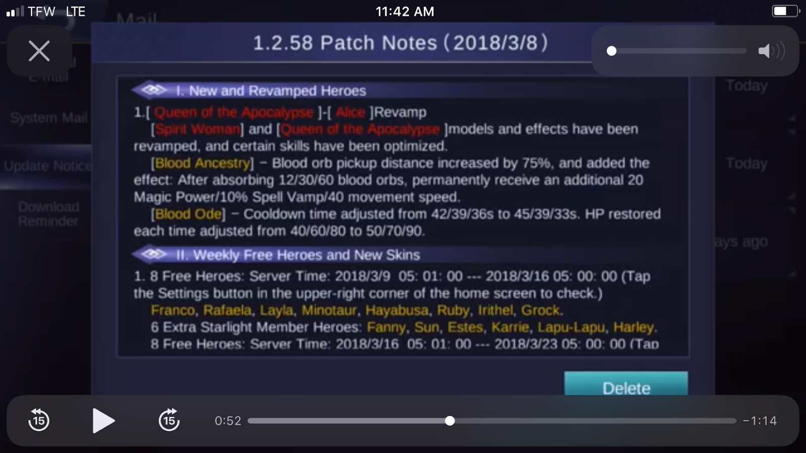 Mobile Legends Patch Notes 1258