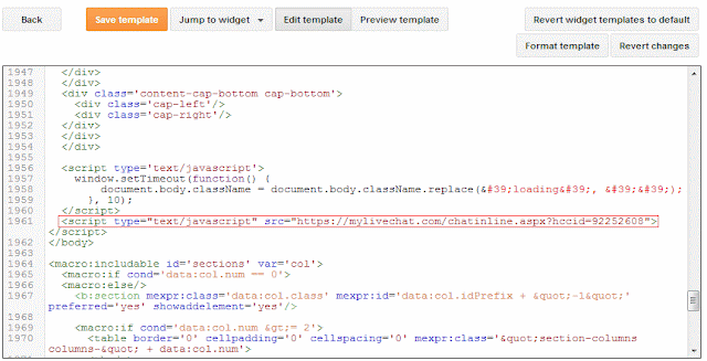 memasang kode mylivechat di template blogspot