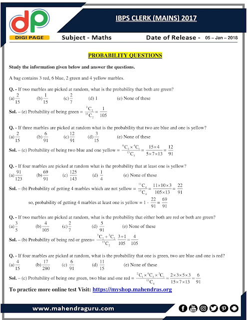 DP | Probability Questions For IBPS Clerk Mains | 05 - 01 - 18