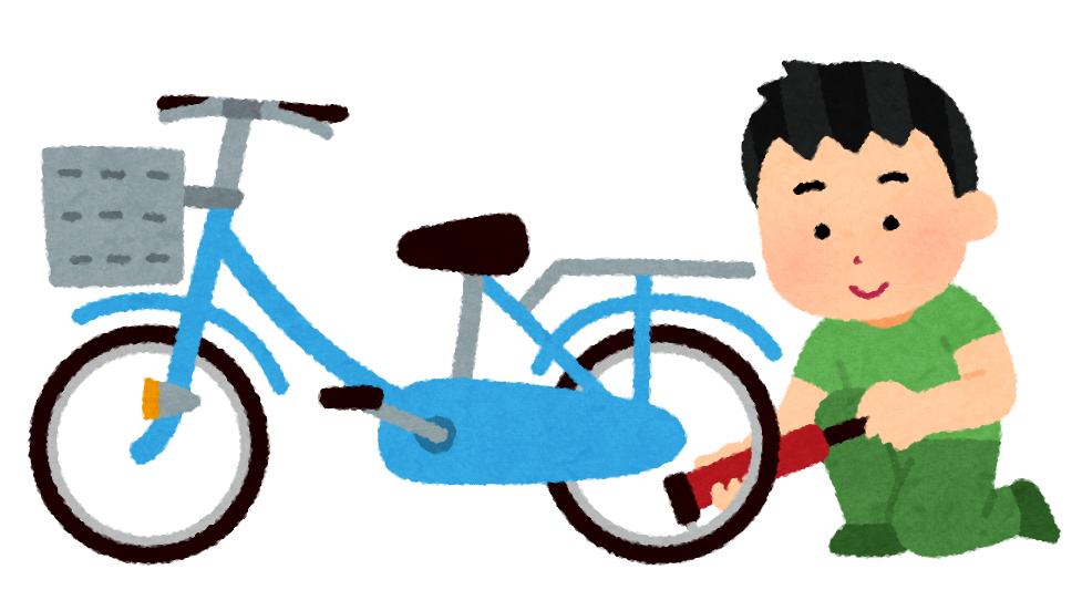 自転車に空気を入れる人のイラスト 携帯ポンプ かわいいフリー素材集 いらすとや