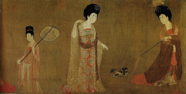 Zhou Fang -Damas de la corte con tocados de flores en el pelo - s. VIII