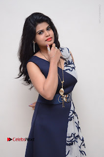 Telugu Actress Alekhya Stills in Blue Long Dress at Plus One ( 1) Audio Launch  0028.jpg